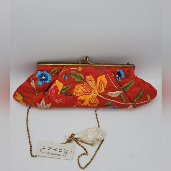 MOYNA from MOYNA Bags, Red Satin Multicolor Floral Satin Clutch. - Picture 12 of 12